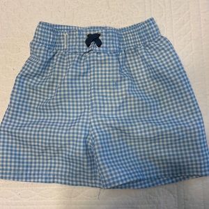 Blue and white rufflebutts toddler boys swim shorts